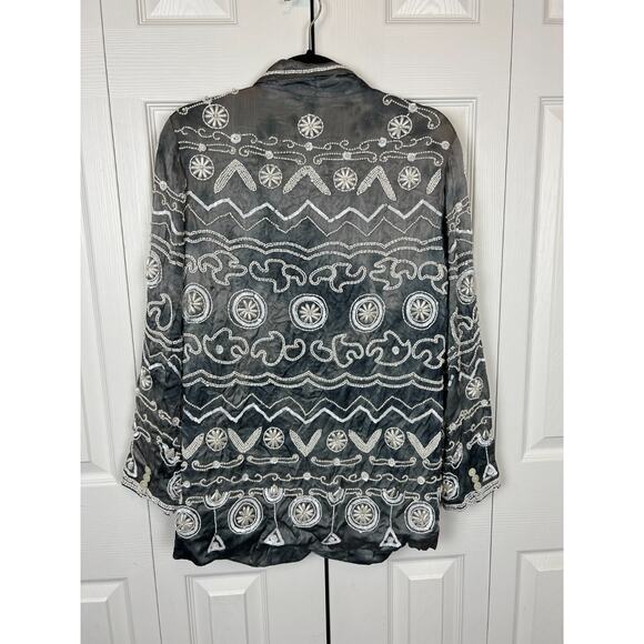 Sandy Starkman Gray Silver White Shell Beaded Embellished Artsy Jacket Small - Picture 8 of 8